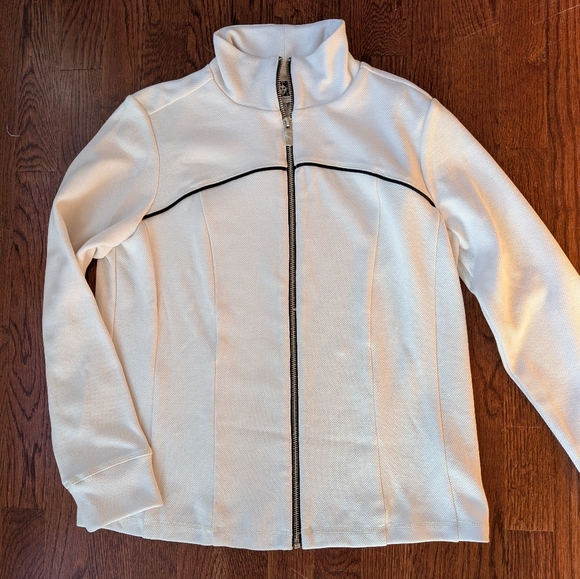 Anne Klein Lightweight Zip-Front Jacket with Black Piping Pique Knit - Picture 3 of 15